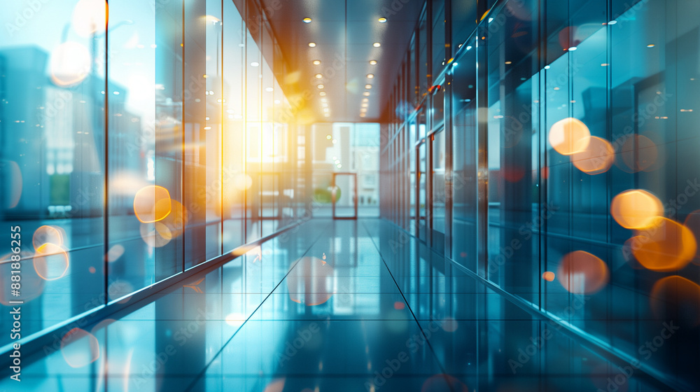 Naklejka premium Abstract blur of a modern office interior with bright lighting.