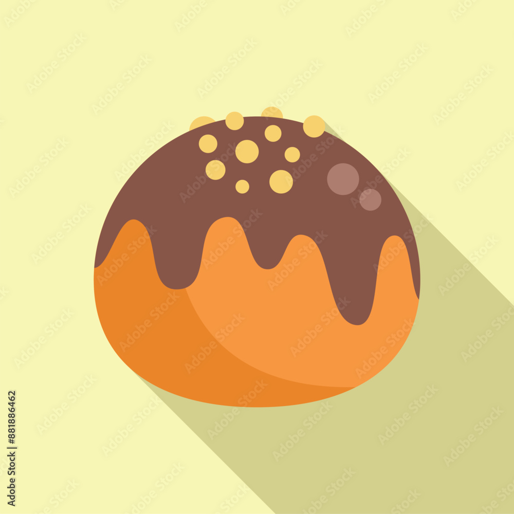 Round bun covered with chocolate glaze is being decorated with pastry sprinkles, bakery product for menu or recipe book Round bun covered with chocolate glaze is being decorated with pastry sprinkles, bakery product for menu or recipe book