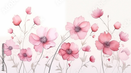 cute and beautiful pink flowers, white background