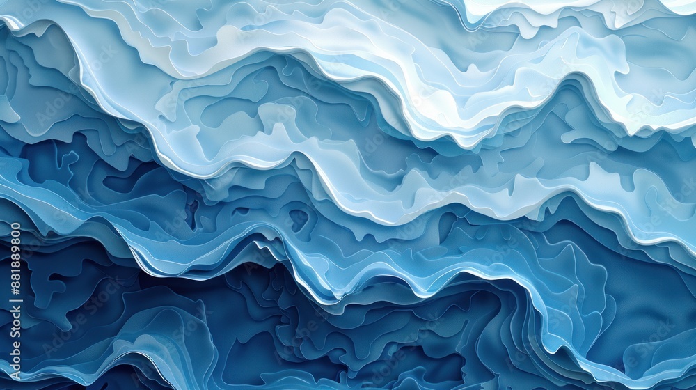 Abstract Blue Paper Cut-Out Landscape Abstract Blue Paper Cut-Out Landscape