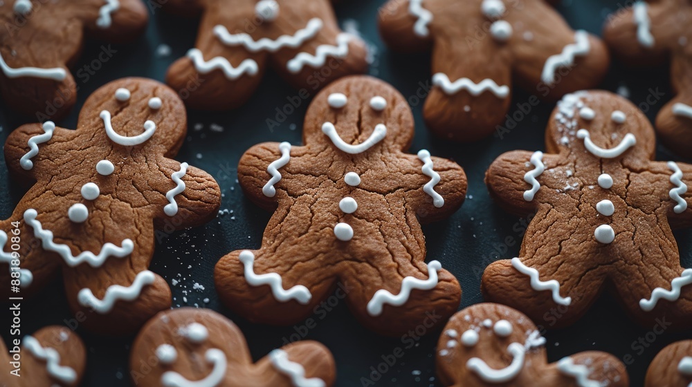 Gingerbread Men Cookies on Dark Background, Festive Christmas Treats, Homemade Holiday Baking Gingerbread Men Cookies on Dark Background, Festive Christmas Treats, Homemade Holiday Baking