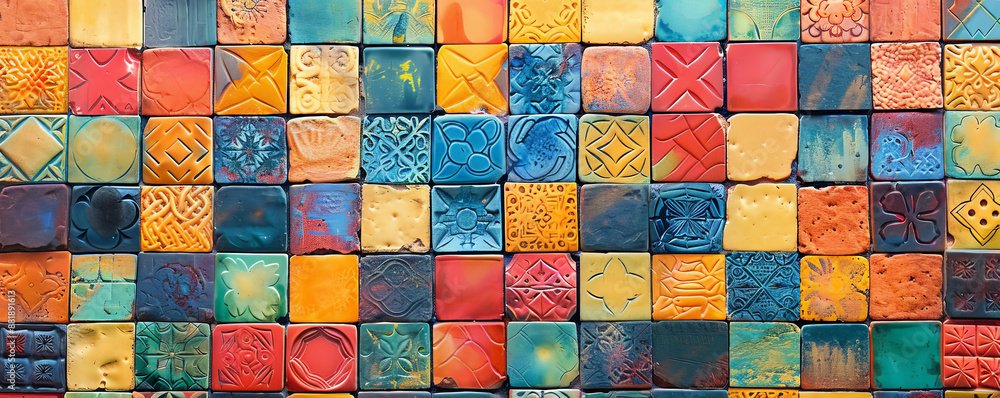 A vivid backdrop featuring a mosaic of vibrant tiles arranged in an intricate pattern, creating a lively and colorful atmosphere. A vivid backdrop featuring a mosaic of vibrant tiles arranged in an intricate pattern, creating a lively and colorful atmosphere.