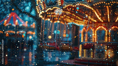 Blurred carnival lights in night time funfair