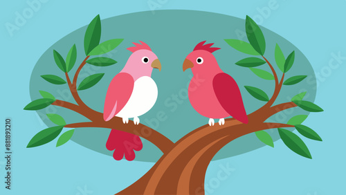 Couple Galah in tree wood vector illustration © Ishraq