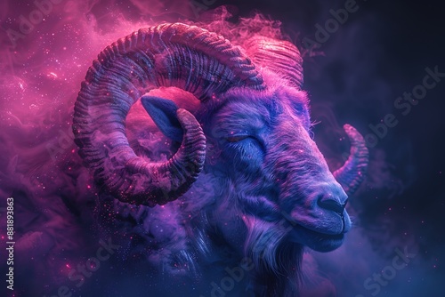 Astrological depiction of Capricorn with a celestial goat adorned in cosmic constellations