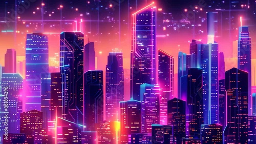 Wallpaper Mural City skyline glows with neon lights against a backdrop of stars in the night sky, Neon cityscape shining brightly in the dark Torontodigital.ca