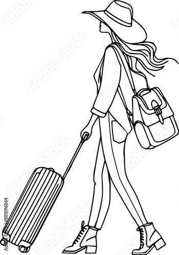 woman with suitcase, woman travellers with suitcase illustration