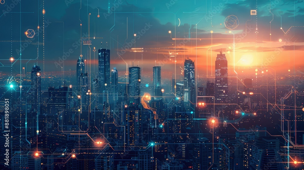 Futuristic skyline with tech-inspired designs Futuristic skyline with tech-inspired designs