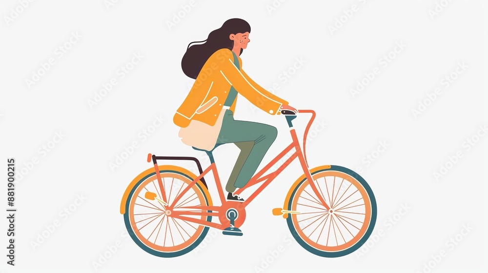 Fototapeta premium Simpleflat design illustraton of a woman riding a bike. White background