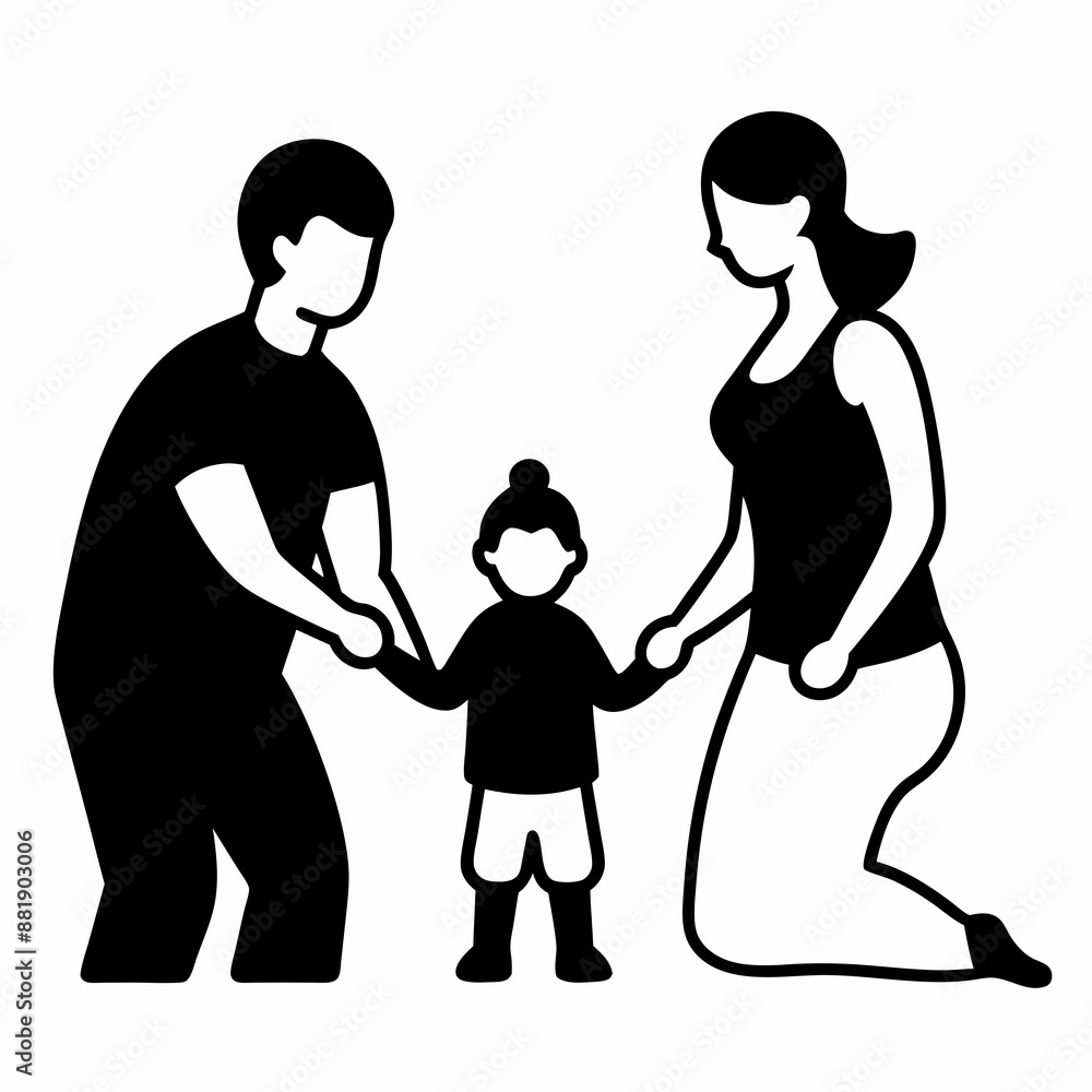 Mom and Dad Playing with Child silhouette vector illustration on white Background Mom and Dad Playing with Child silhouette vector illustration on white Background
