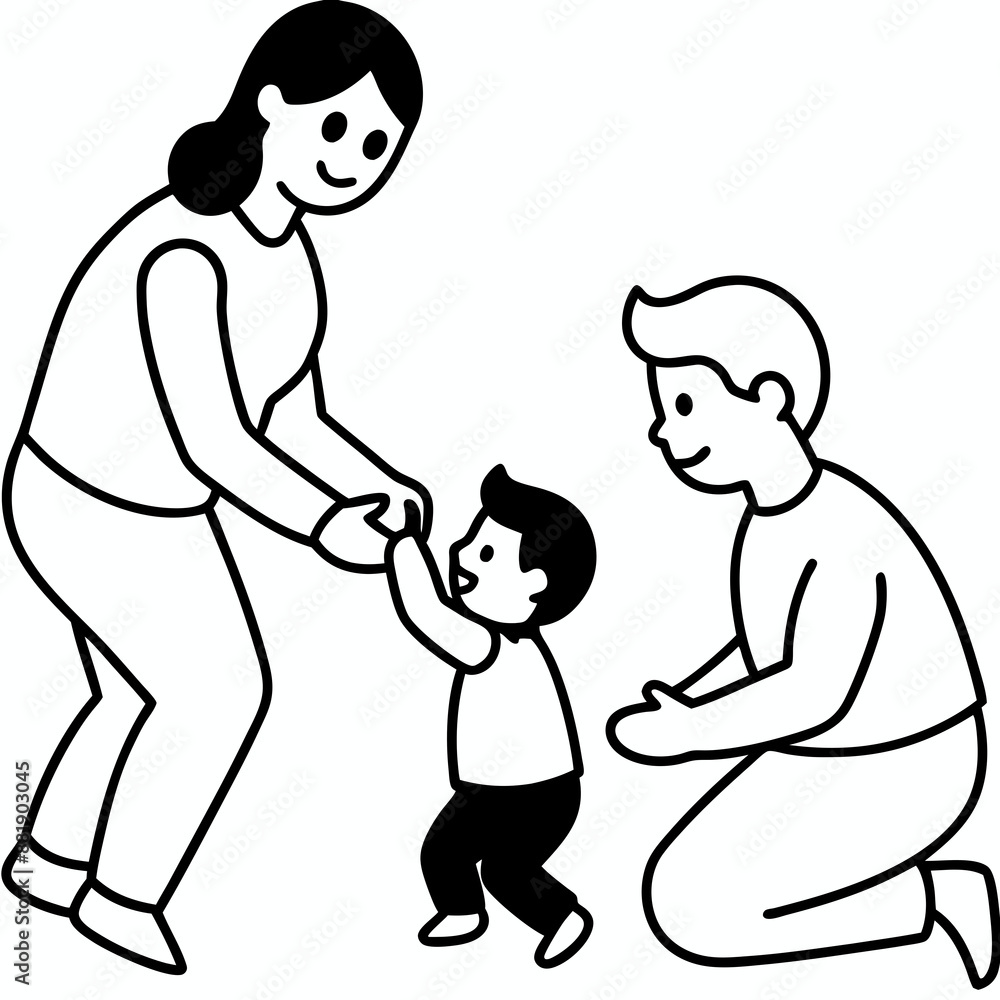 Mom and Dad Playing with Child silhouette vector illustration on white Background Mom and Dad Playing with Child silhouette vector illustration on white Background