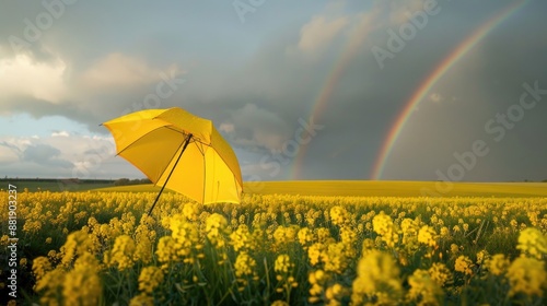 Yellow Umbrella in Yellow Flowers