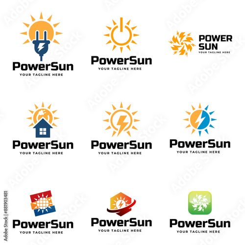 Set of Solar Energy logo designs vector, Sun power logo