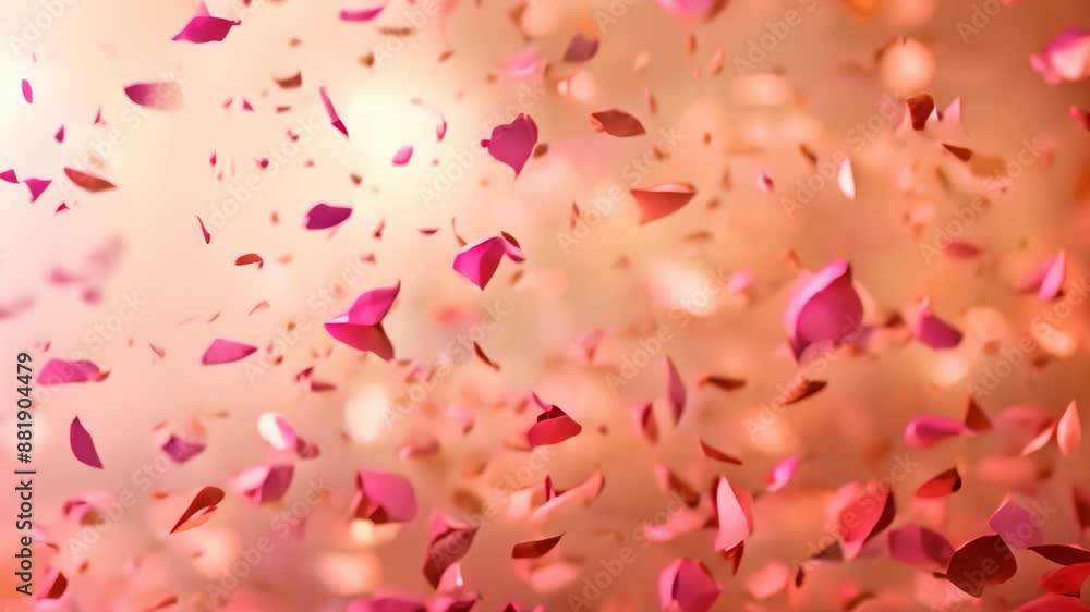 Numerous pink confetti pieces falling from above in a cascading motion, Pink and red confetti falling from the sky Numerous pink confetti pieces falling from above in a cascading motion, Pink and red confetti falling from the sky