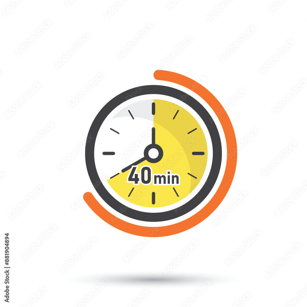 40 minutes on stopwatch icon in flat style. Clock face timer vector illustration on isolated background. Countdown sign business concept. 40 minutes on stopwatch icon in flat style. Clock face timer vector illustration on isolated background. Countdown sign business concept.