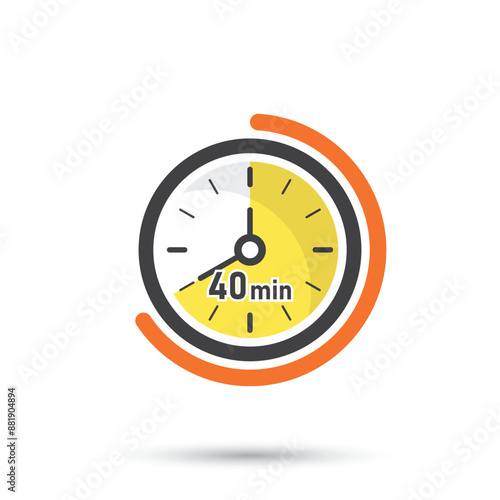 40 minutes on stopwatch icon in flat style. Clock face timer vector illustration on isolated background. Countdown sign business concept.