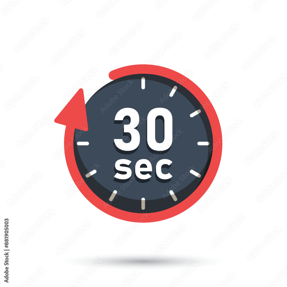 30 seconds on stopwatch icon in flat style. Clock face timer vector illustration on isolated background. Countdown sign business concept. 30 seconds on stopwatch icon in flat style. Clock face timer vector illustration on isolated background. Countdown sign business concept.