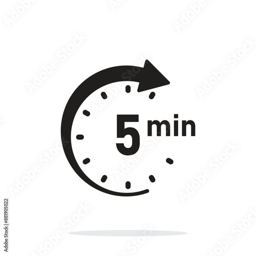 5 minutes on stopwatch icon in flat style. Clock face timer vector illustration on isolated background. Countdown sign business concept.
