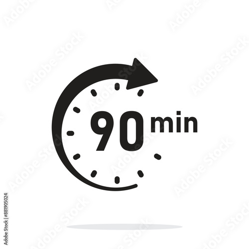 90 minutes on stopwatch icon in flat style. Clock face timer vector illustration on isolated background. Countdown sign business concept.