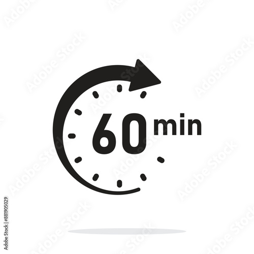 60 minutes on stopwatch icon in flat style. Clock face timer vector illustration on isolated background. Countdown sign business concept.