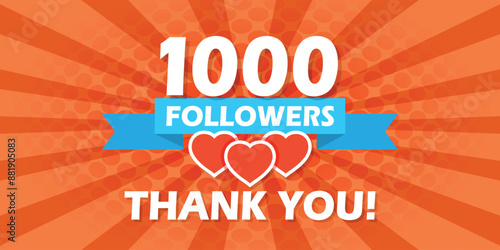 Thank you 1000 followers icon in flat style. Subscription amount vector illustration on isolated background. 1k follower sign business concept.