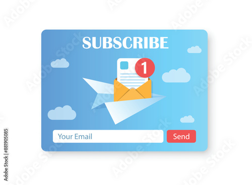 Banner of email marketing icon in flat style. Subscription to newsletter vector illustration on isolated background. Subscribe, submit sign business concept.
