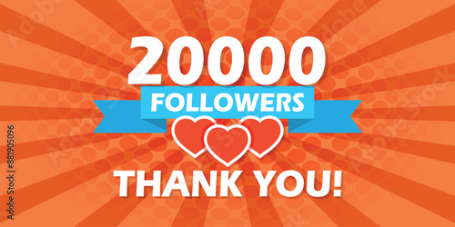 Thank you 20000 followers icon in flat style. Subscription amount vector illustration on isolated background. 20k follower sign business concept.