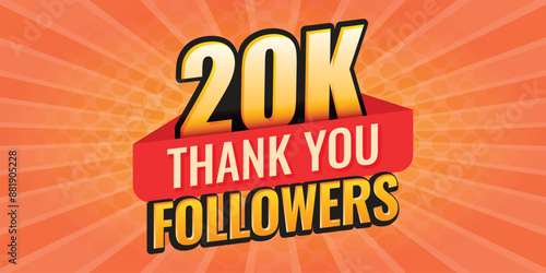 Thank you 20000 followers icon in flat style. Subscription amount vector illustration on isolated background. 20k follower sign business concept.