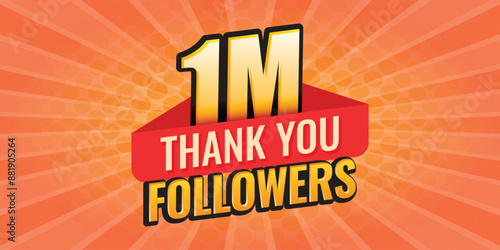 Thank you 1000000 followers icon in flat style. Subscription amount vector illustration on isolated background. 1m follower sign business concept.