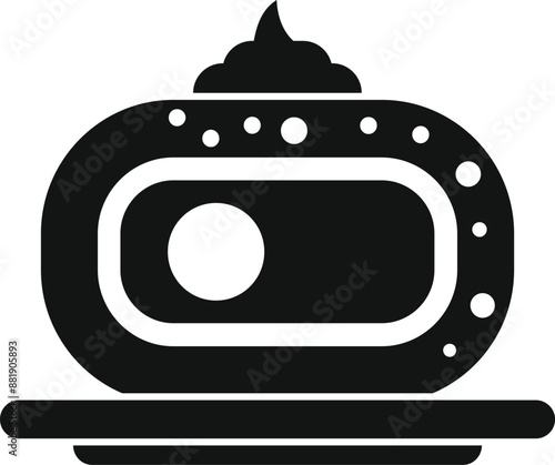 Black silhouette of eclair with cream on a plate, isolated on white background