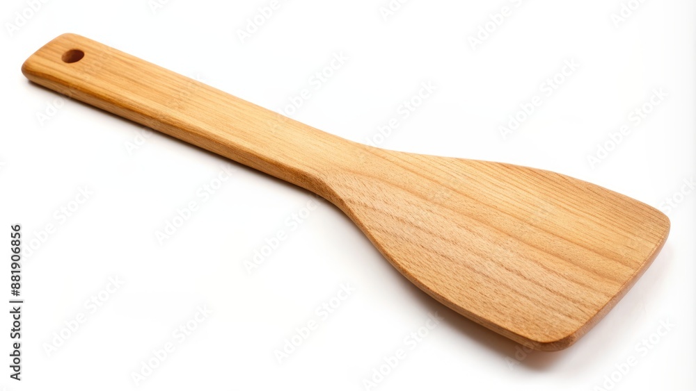 Close-up of a wooden spatula with a flat edge isolated on white. Close-up of a wooden spatula with a flat edge isolated on white.
