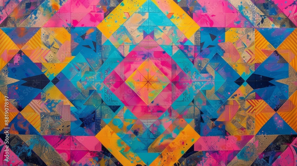 Striking wallpaper with tessellated patterns in bright Holi colors creating complexity Striking wallpaper with tessellated patterns in bright Holi colors creating complexity