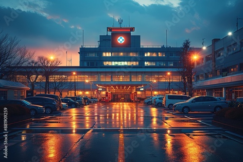 Spacious parking lot in front of a modern hospital, emphasizing convenient access to health care