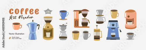 Premium Vector | Coffe maker illustration. Coffee machine illustration set. Coffee maker collection set.