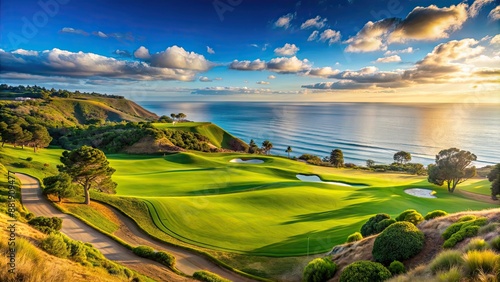 Golf course at Torrey Pines with panoramic ocean view in La Jolla, California , Golf, course, Torrey Pines, Pacific Ocean photo