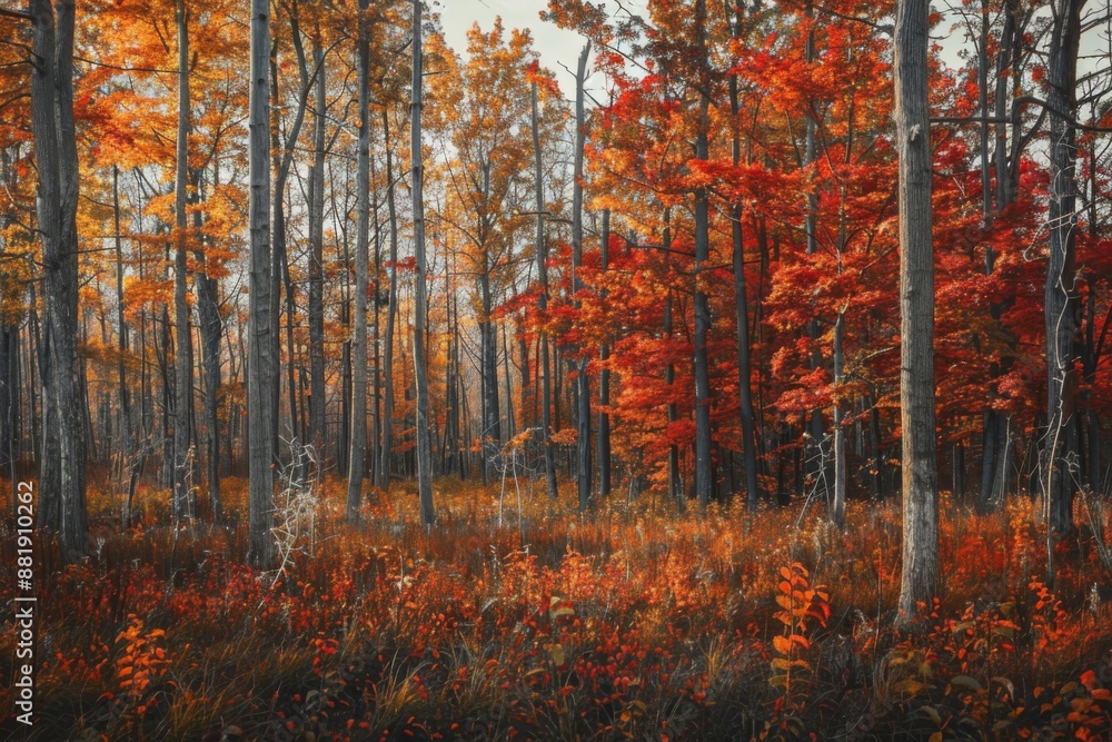 A serene autumn forest scene with a kaleidoscope of colors, set against a brilliant blue sky. The vibrant foliage glows with an inner light, inviting the viewer to step into the tranquil atmosphere. A serene autumn forest scene with a kaleidoscope of colors, set against a brilliant blue sky. The vibrant foliage glows with an inner light, inviting the viewer to step into the tranquil atmosphere.