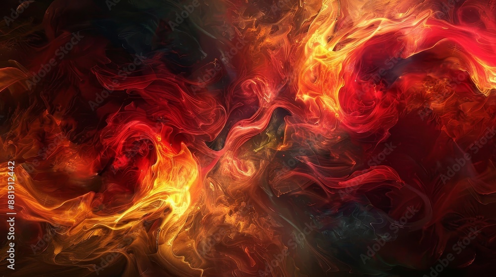 Fiery hues blending into a dark background with smoke-like patterns Fiery hues blending into a dark background with smoke-like patterns