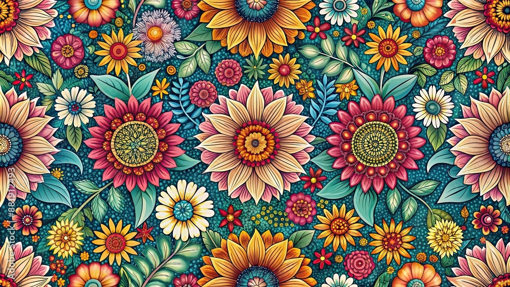Seamless flower pattern with vibrant colors and intricate details, floral, seamless, background, design, texture, repeat Seamless flower pattern with vibrant colors and intricate details, floral, seamless, background, design, texture, repeat