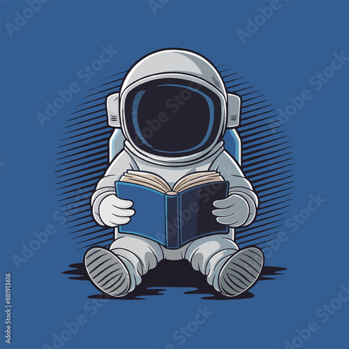 astronaut read a book vector illustration design, the design for a t-shirt and more