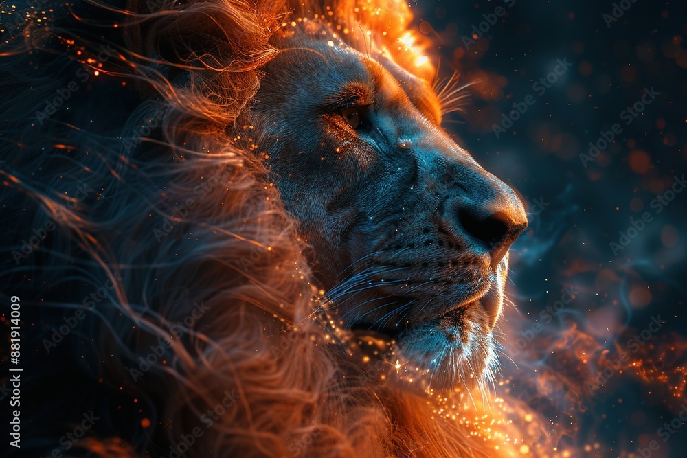 Naklejka premium Astrological Leo: a lion with a galaxy-inspired mane and sparkling celestial features