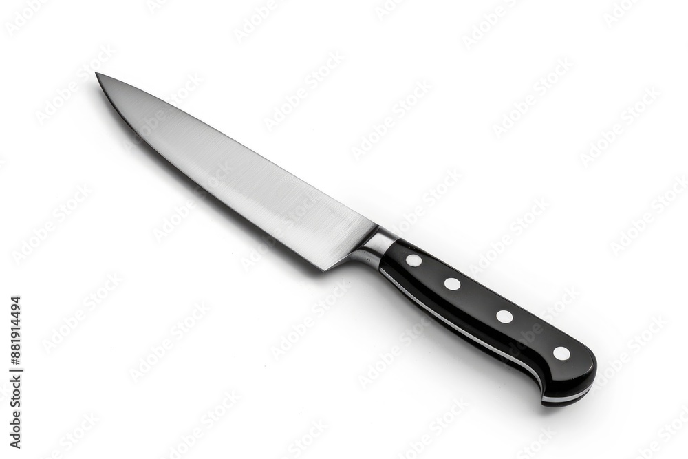 A close-up of a black and white knife on a white surface, great for food or product photography A close-up of a black and white knife on a white surface, great for food or product photography