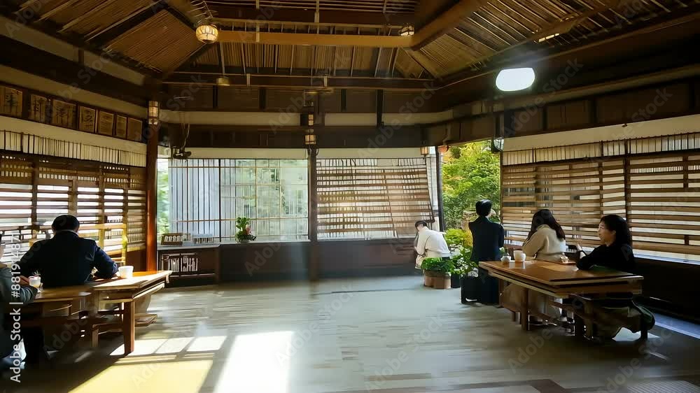 Traditional Japanese Tea House Interior with Guests with Ai generated.
Traditional Japanese Tea House Interior with Guests with Ai generated.