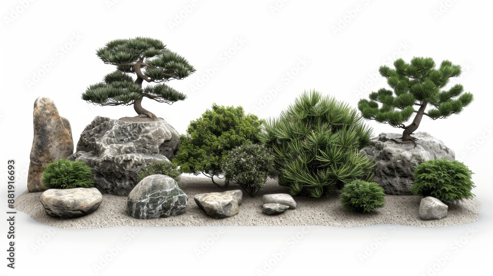 Serene Japanese rock garden with bonsai and stones, offering a tranquil and minimalist landscape perfect for meditation and relaxation. Serene Japanese rock garden with bonsai and stones, offering a tranquil and minimalist landscape perfect for meditation and relaxation.
