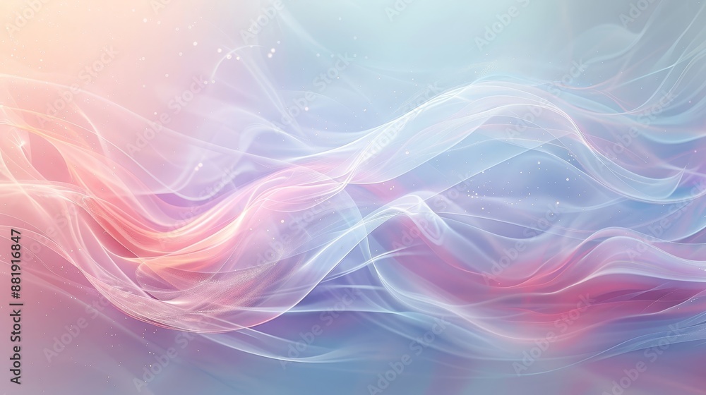 Serene background with flowing wave patterns pastel hues and glowing particles Serene background with flowing wave patterns pastel hues and glowing particles