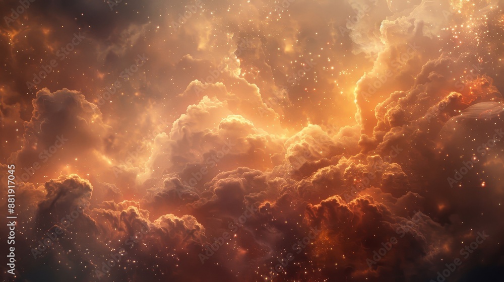 Fototapeta premium Ethereal backdrop with pastel clouds gentle glows and twinkling particles