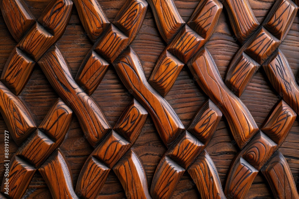 Obraz premium Close-up photograph of an intricately carved wood pattern featuring Celtic knots