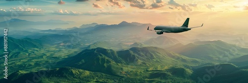 Serene Landscape Illustrating Eco-Friendly Tourism and Green Aviation, Emphasizing Sustainable Practices in the Travel Industry.