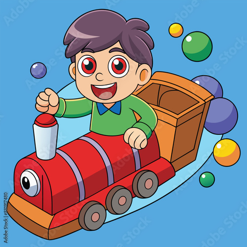 Boy riding a train vector graphic, perfect for digital use and printable designs.