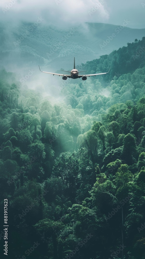 Fototapeta premium Serene Landscape Illustrating Eco-Friendly Tourism and Green Aviation, Emphasizing Sustainable Practices in the Travel Industry.