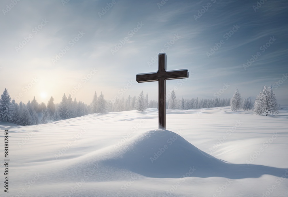 Snowy Christian Cross Outdoors Snowy Christian Cross Outdoors